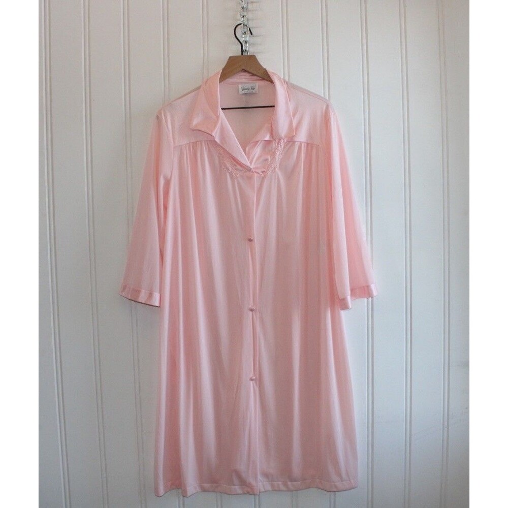 Vanity Fair Vintage Pink Satin Dressing Gown L Cottagecore Y2K Coquette Lace USA